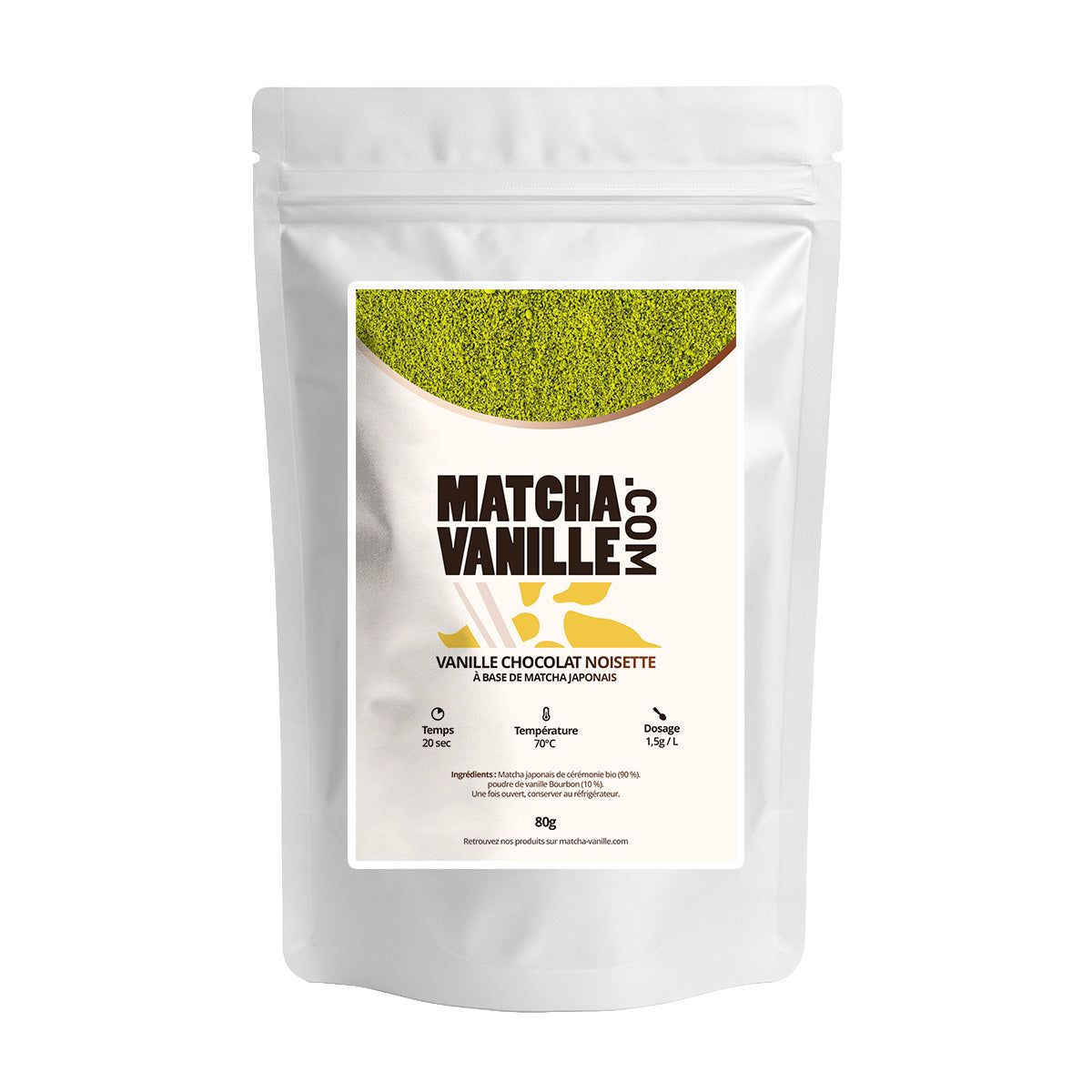 Matcha vanille chocolat noisette